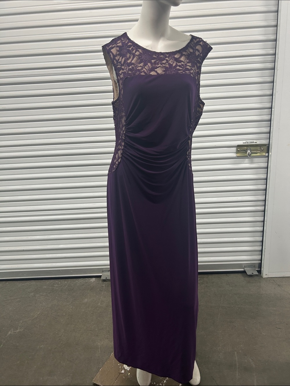 Sleeveless Lace-Yoke Maxi Dress in Deep Plum